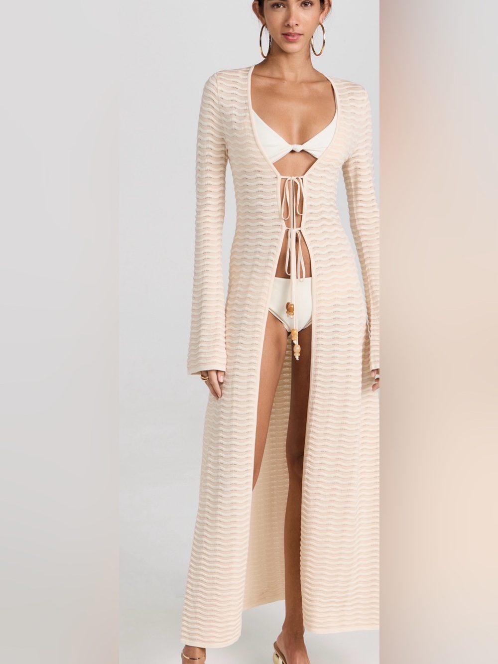 DEVON WINDSOR Cream Knit Tie-Front Long Swim Cover-Up